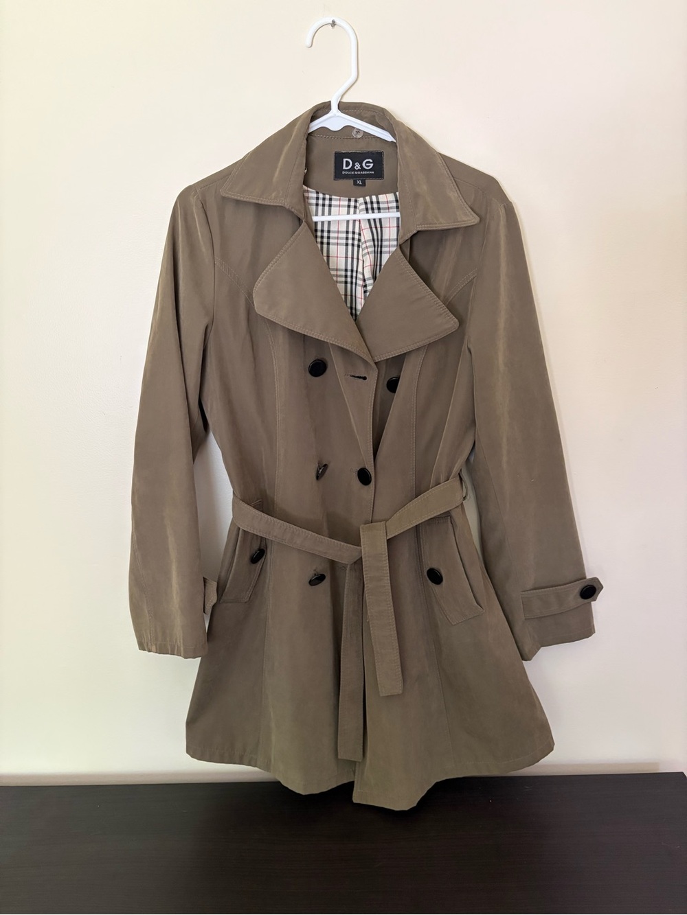 D&G Olive Green Double-Breasted Trench Coat with Belt